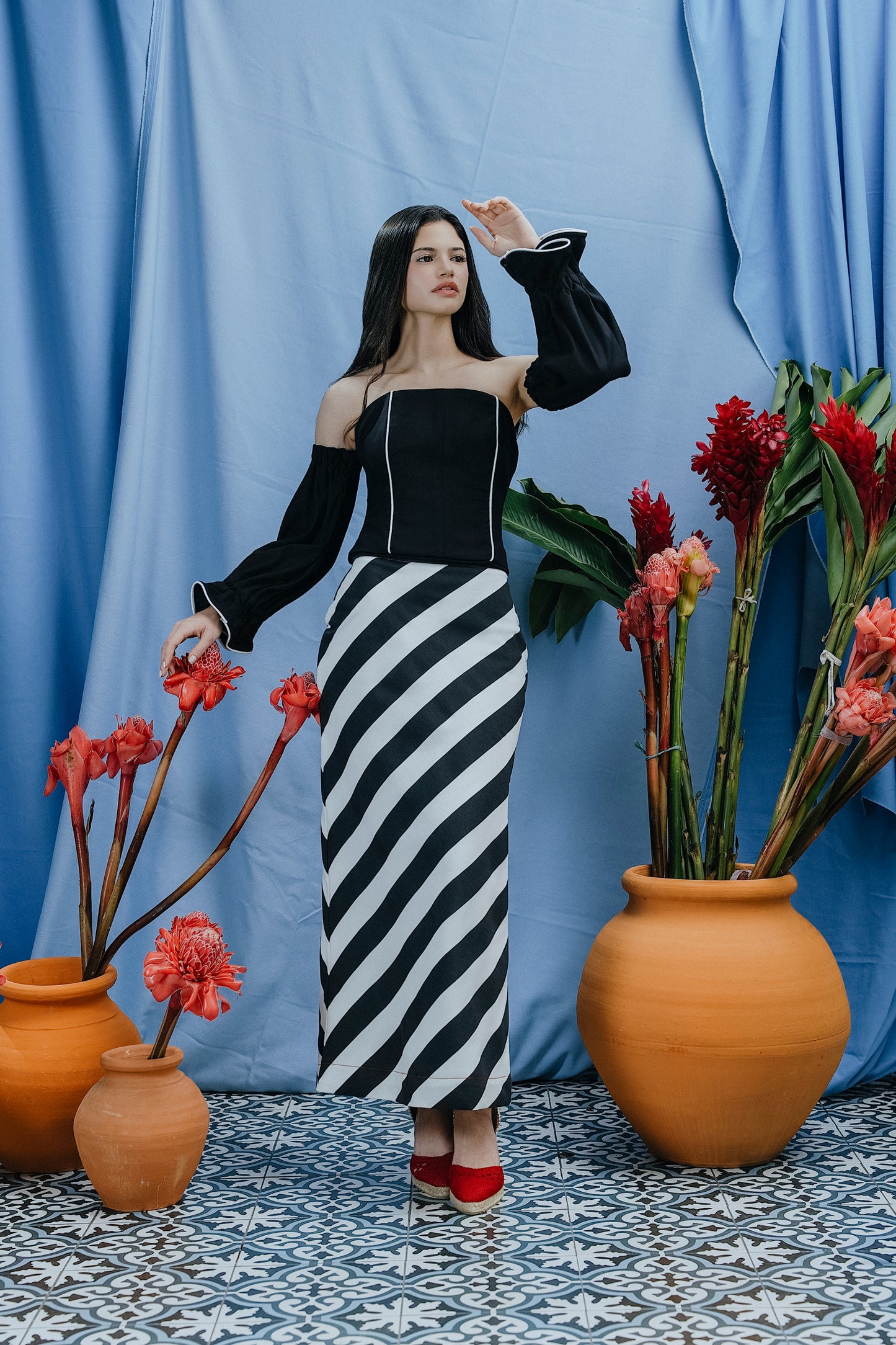 Jimena Skirt Rayas Blanco y Negro
