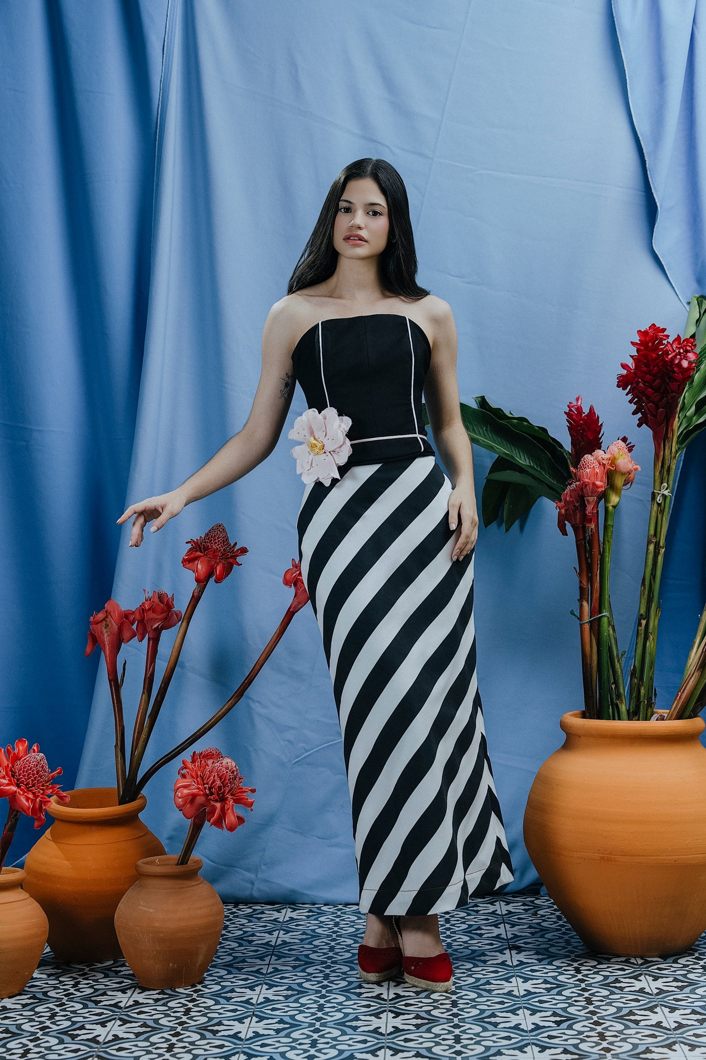 Jimena Skirt Rayas Blanco y Negro