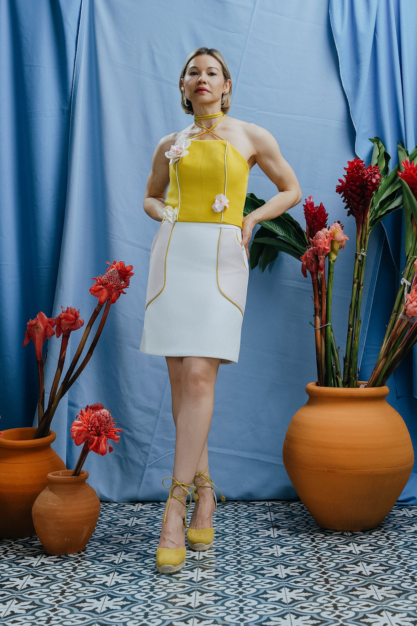 Amelia Skirt Blanco y Rosado