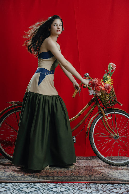 Cristina Skirt Verde Oliva y Beige