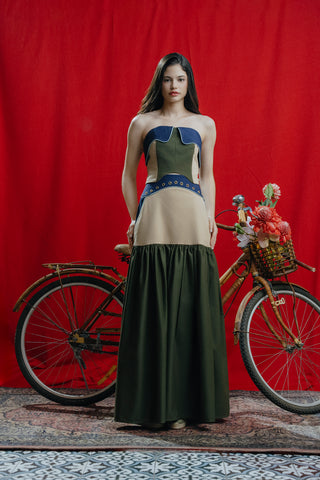 Cristina Skirt Verde Oliva y Beige