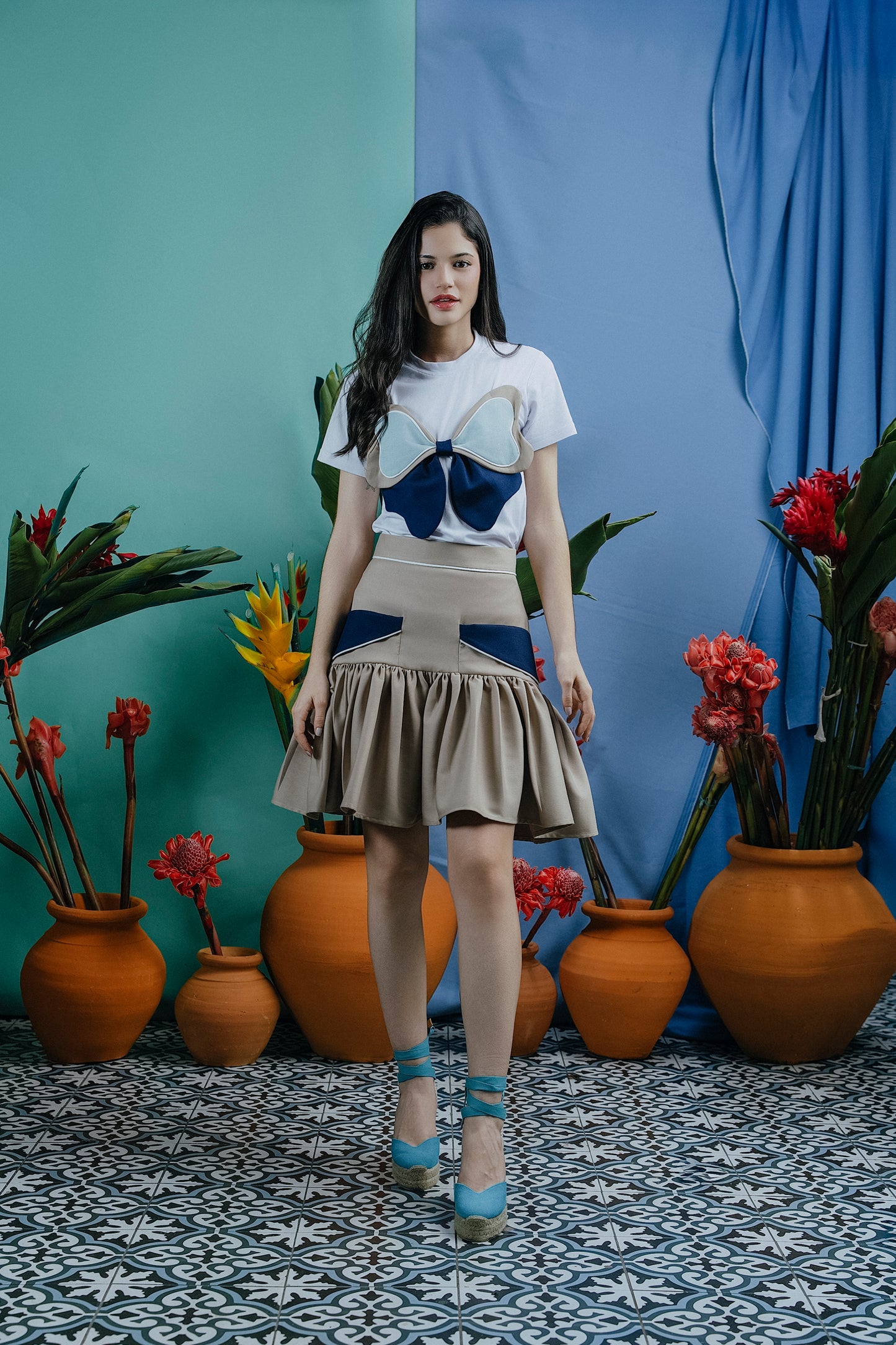 Lyra T-Shirt Azul Marino y Beige