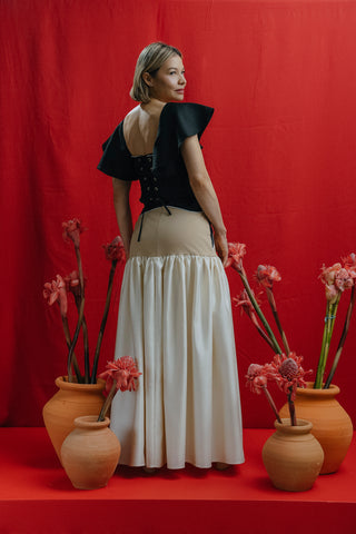 Top Rossie Mangas Negro y Beige