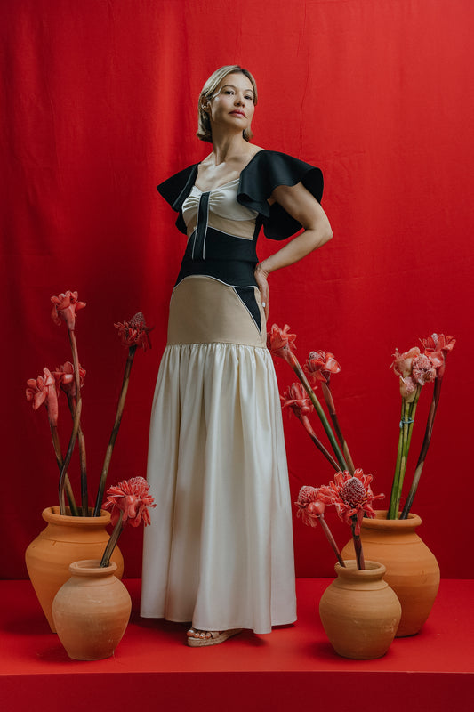 Rossie Top Mangas Negro y Beige