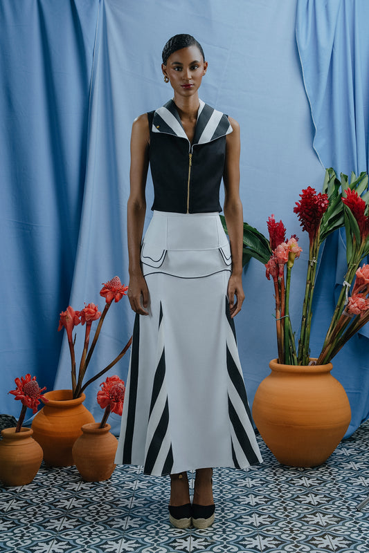 Abryl Skirt Blanco y Rayas Negras